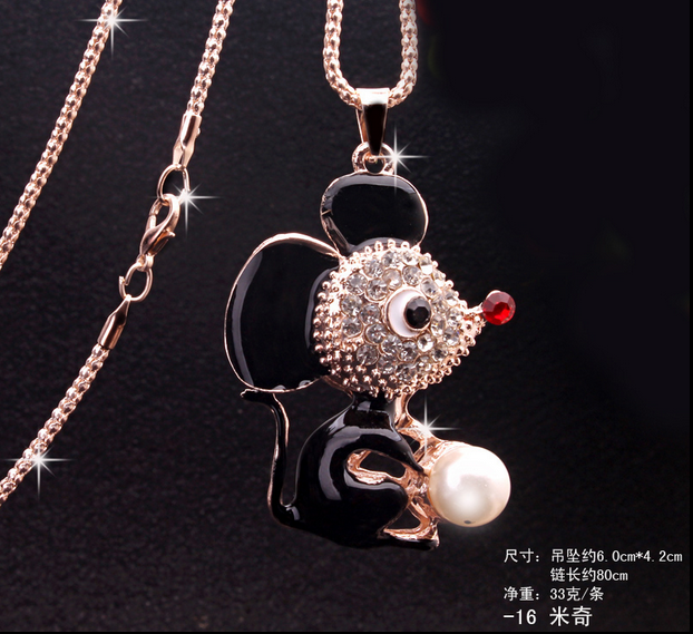 937米奇满钻毛衣链 韩国可爱百搭猫眼石长款项链千朵饰品