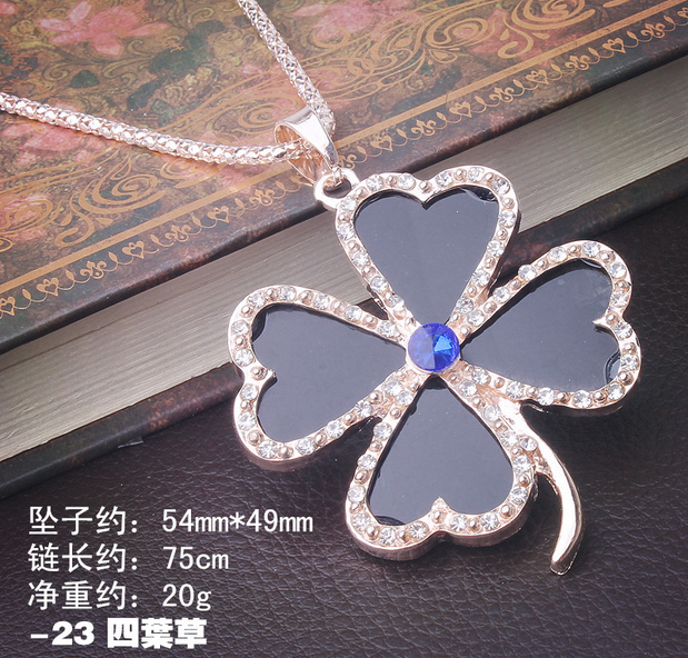 943四叶草毛衣链 韩国可爱百搭猫眼石长款项链千朵饰品