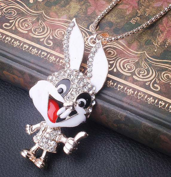 951红舌兔子毛衣链 韩国可爱百搭长款水晶镶钻项链千朵饰品