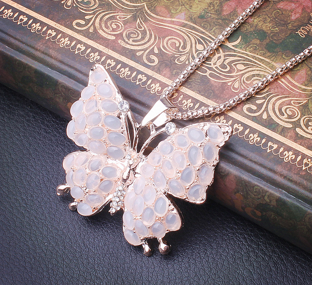 954多猫眼石蝴蝶毛衣链 韩国可爱百搭长款水晶项链千朵饰品