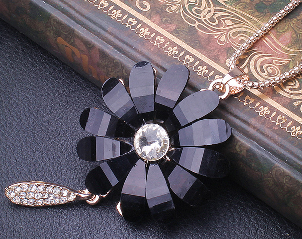 955黑太阳花菊花毛衣链 韩国可爱百搭长款水晶项链千朵饰品