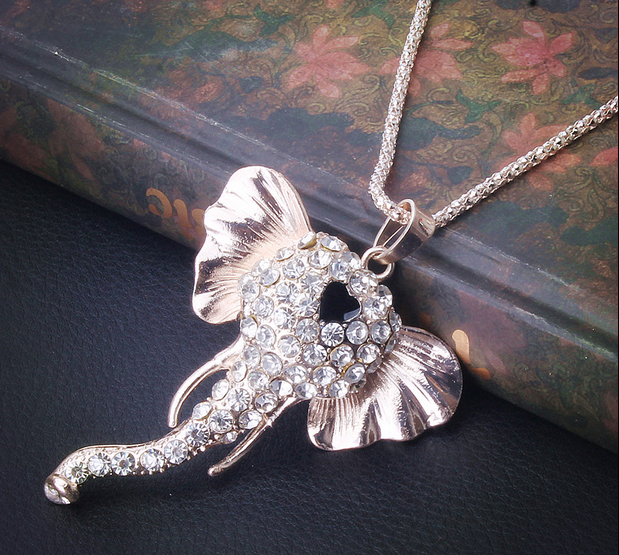 958大象长鼻象毛衣链 韩国可爱百搭长款水晶镶钻项链千朵饰品