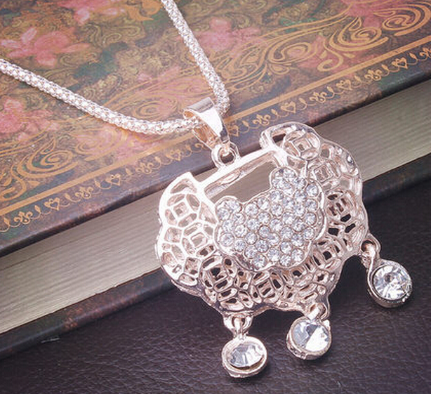 959幸运百岁锁毛衣链 韩国可爱百搭长款水晶镶钻项链千朵饰品