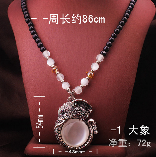 401【黑珠链】大象佛珠毛衣链 韩国可爱百搭长款水晶镶钻项链