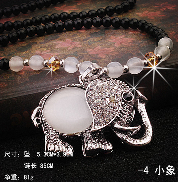 402【黑珠链】曼谷小象珠毛衣链 韩国百搭长款水晶镶钻项链