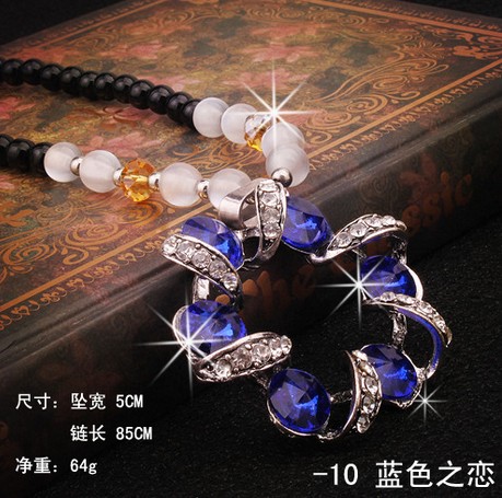 406【黑珠链】蓝色之恋佛珠毛衣链 韩国可爱百搭长款水晶项链