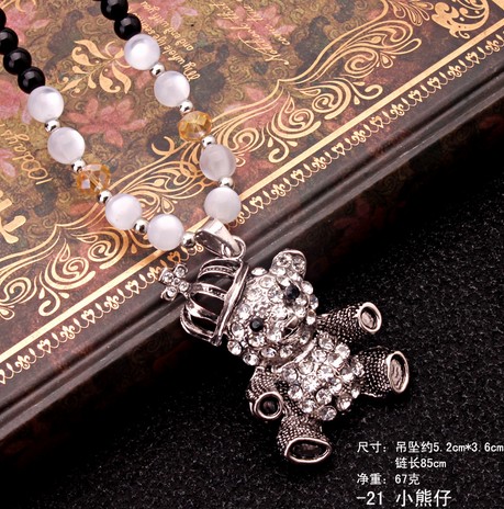 409【黑珠链】小熊仔佛珠毛衣链 韩国可爱百搭长款水晶项链