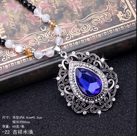 410【黑珠链】吉祥水滴佛珠毛衣链 韩国可爱百搭长款水晶项链