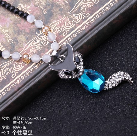 411【黑珠链】个性黑狐佛珠毛衣链 韩国可爱时尚百搭长款水晶项链