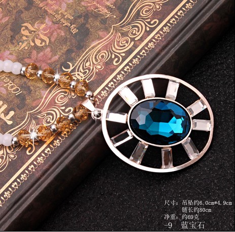 413【白珠链】蓝宝石佛珠毛衣链 韩国可爱百搭长款水晶项链