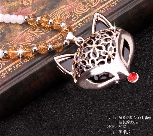 420【白珠链】黑色猸狐佛珠毛衣链 韩国可爱百搭长款水晶项链
