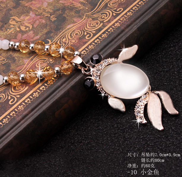 421【白珠链】小金鱼佛珠毛衣链 韩国可爱百搭长款水晶项链