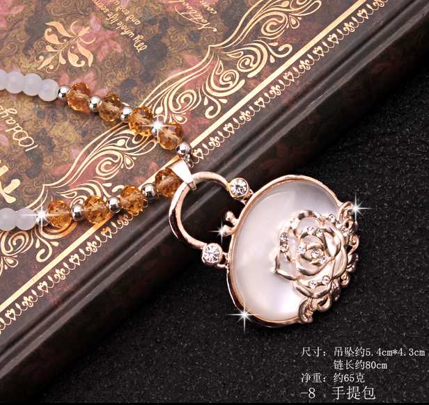 424【白珠链】手提包佛珠毛衣链 韩国可爱时尚长款水晶项链