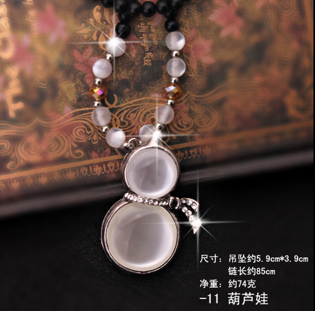 445【黑珠链】葫芦娃佛珠毛衣链 韩国可爱百搭长款水晶项链