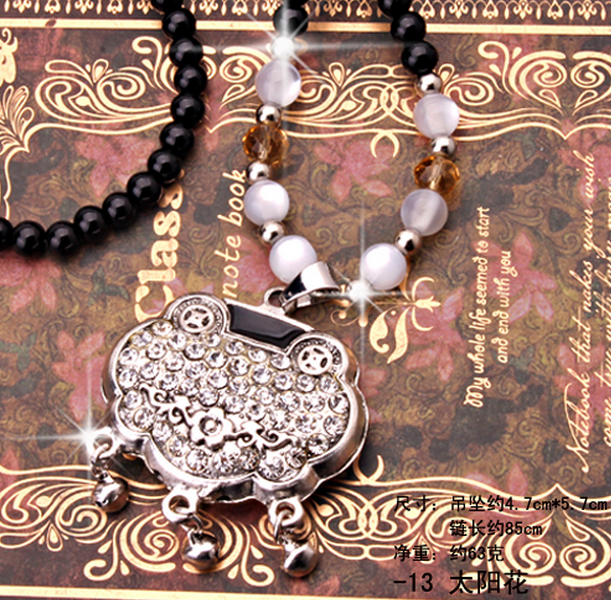 447【黑珠链】百岁锁佛珠毛衣链 韩国可爱百搭长款水晶项链