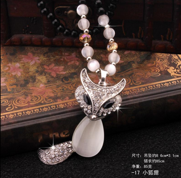 449【黑珠链】狐狸宝宝佛珠毛衣链 韩国可爱百搭长款水晶项链