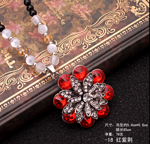 450【黑珠链】红紫荆佛珠毛衣链 韩国可爱百搭长款水晶项链