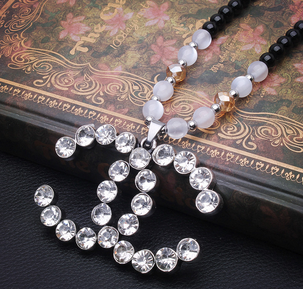 453【黑珠链】大双C佛珠毛衣链 韩国可爱长款水晶项链千朵饰品