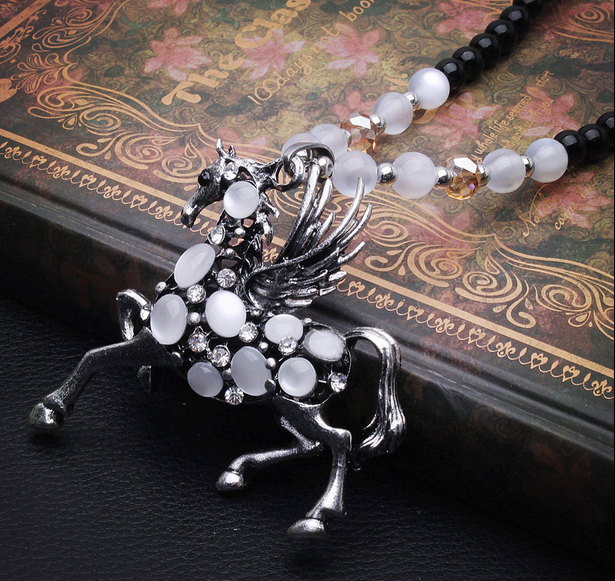 456【黑珠链】白龙马飞马佛珠毛衣链 韩国百搭长款水晶项链千朵饰品