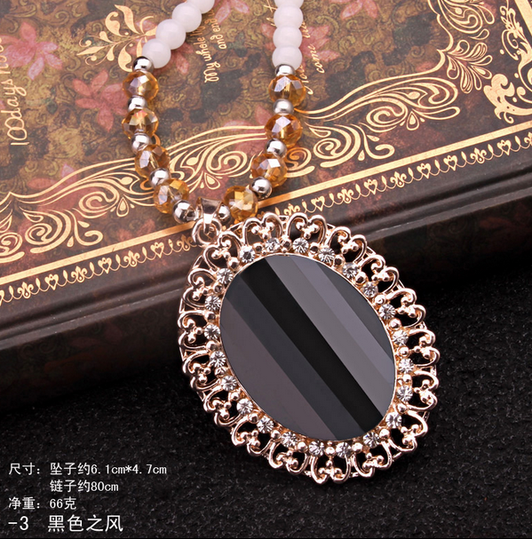 460【白珠链】黑色之风佛珠毛衣链 韩国可爱百搭长款水晶项链