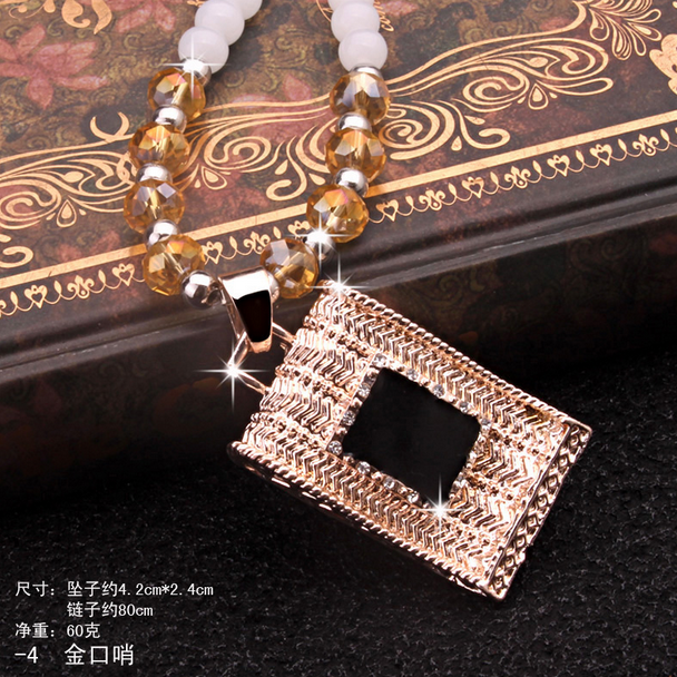 461【白珠链】金口哨佛珠毛衣链 韩国可爱百搭长款水晶项链