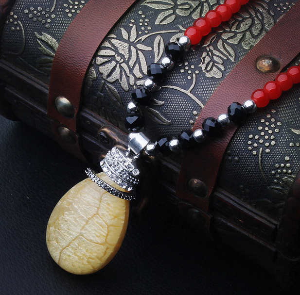 463【红珠链】金色水滴佛珠毛衣链 韩国可爱百搭长款镶钻项链