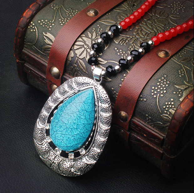 466【红珠链】海洋之泪佛珠毛衣链 韩国时尚百搭长款镶钻项链