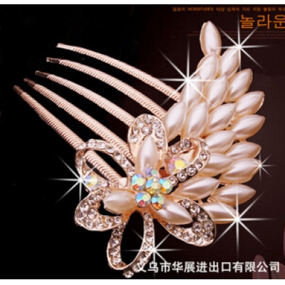 韩版头发饰品 小清新甜美 合金花朵发钗盘发器发卡