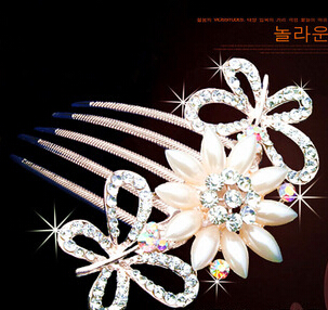 韩版头发饰品 小清新甜美 合金花朵发钗盘发器发卡