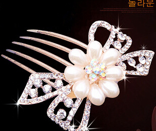 韩版头发饰品 小清新甜美 合金花朵发钗盘发器发卡