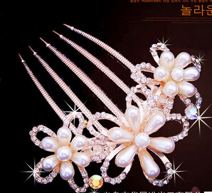 韩版头发饰品 小清新甜美 合金花朵发钗盘发器发卡