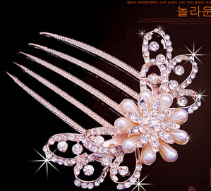 韩版头发饰品 小清新甜美 合金花朵发钗盘发器发卡