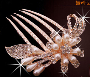 韩版头发饰品 小清新甜美 合金花朵发钗盘发器发卡