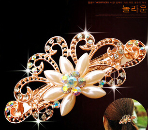 韩版时尚花朵发钗 合金镶钻发饰 孔雀发饰 女生最爱