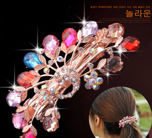 韩版时尚花朵发钗 合金镶钻发饰 孔雀发饰 女生最爱