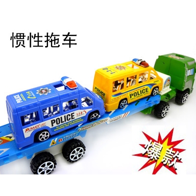 大卡车惯性运输车 精美套装 卡车儿童玩具 配两辆110警车-6123惯性拖车