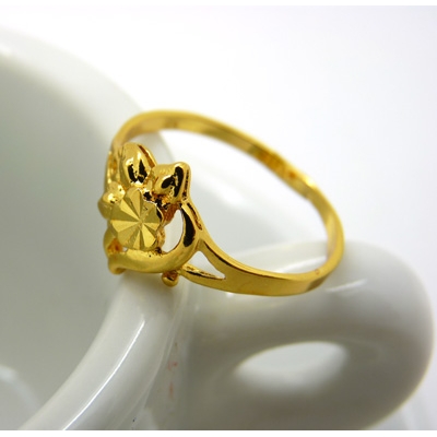 24K黄金戒指 潮流女 千足金镀黄金戒指精致车花戒指 结婚饰品 4号