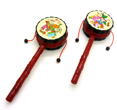 儿童正版鸿运拨浪鼓 经典仿羊皮拨浪鼓儿童手摇鼓 传统宝宝玩具益智婴儿乐器玩具 富贵龙鼓