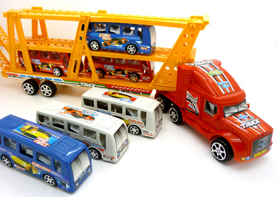 优质汽车模型 平板拖车玩具 半挂集装箱大卡车 三层巴士车168-58