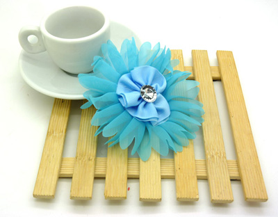 最新韩版大珍珠雪纺花朵压夹 边夹发饰