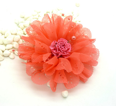 最新韩版大珍珠雪纺花朵压夹 边夹发饰