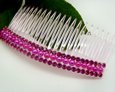 新款糖果色饰品珍珠发梳 水钻插梳 发梳盘发 韩国 刘海梳 靓丽镶钻梳夹