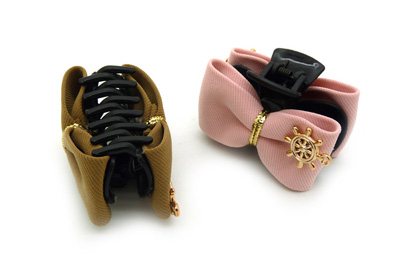 韩版时尚风格 淑女格子布艺 蝴蝶结爪夹抓夹发夹 -甜美发饰发夹