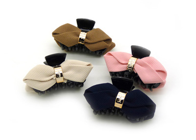 韩版时尚风格 淑女格子布艺 蝴蝶结爪夹抓夹发夹 -甜美发饰发夹