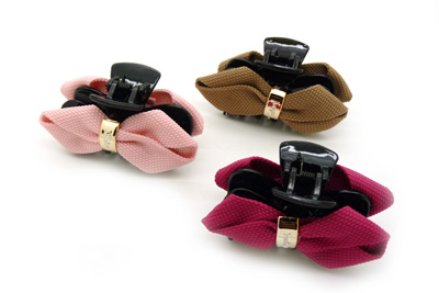 韩版时尚风格 淑女格子布艺 蝴蝶结爪夹抓夹发夹 -甜美发饰发夹