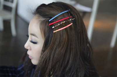 韩国清新糖果色磨砂一字夹 盘发实用边夹发夹发卡对夹学院风 （一对）