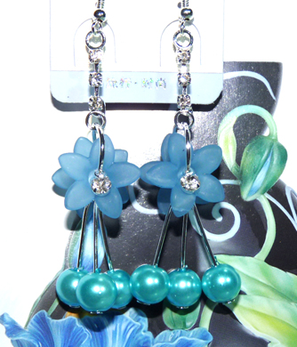 亚太复古流行亮钻彩花珍珠耳环