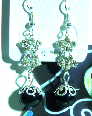 亚太复古流行亮钻烫金珍珠耳环