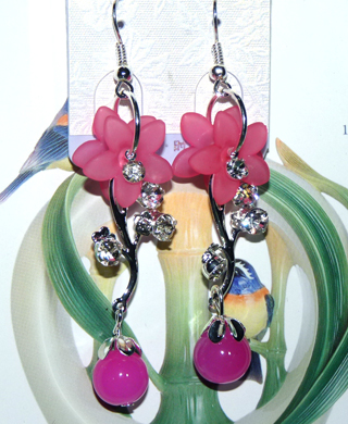 时尚亚太流行亮钻花环梅枝珍珠耳环