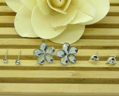 欧洲流行饰品 可爱花朵/水滴三件套耳饰